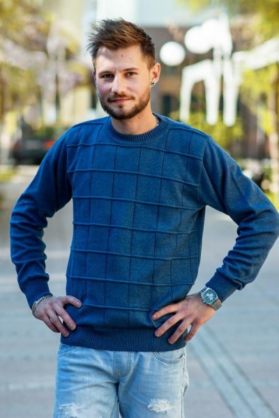Elegáns férfi pulóver Neon kék