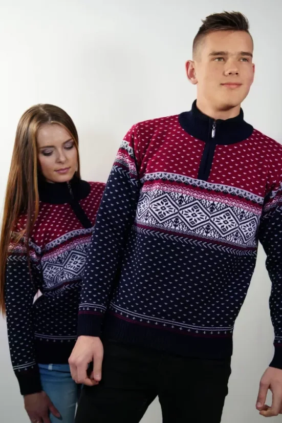 Muški vuneni džemper s norveškim uzorkom Aspen Z – topli pulover s patentnim zatvaračem