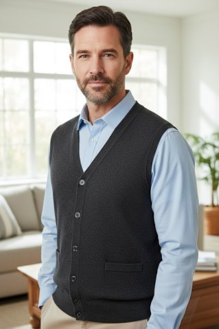 Vestă tricotată pentru bărbați Ewident – antracit, cu nasturi și buzunare