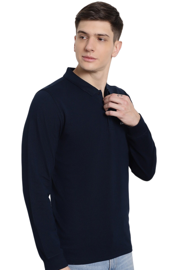 Regular fit bombažna polo majica z dolgimi rokavi modra