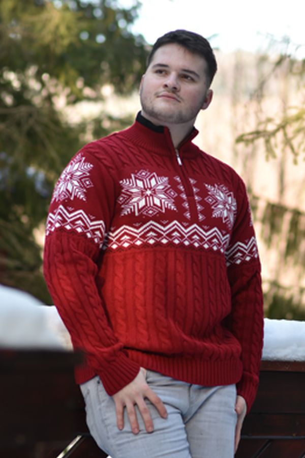 KIRK Z férfi pulóver norvég bordó mintával