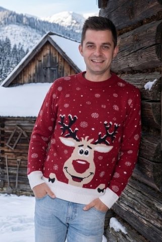 Vianočný červený pánsky pulóver so sobom – Sobik