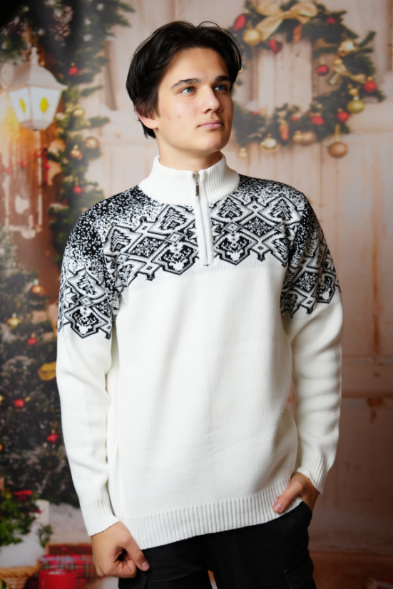 Muški bijeli norveški pulover 1/4 zip – Winti-Z