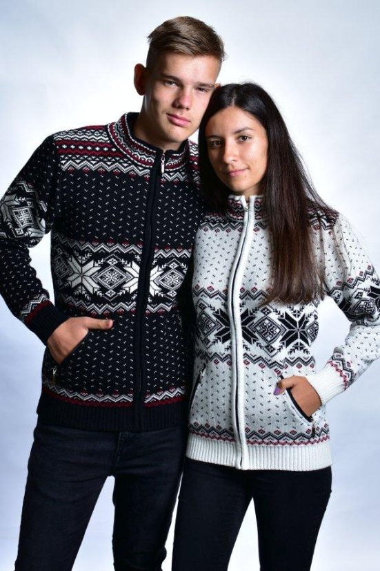 Orio-AZ moški črn volnen pulover z žepi in norveškim vzorcem