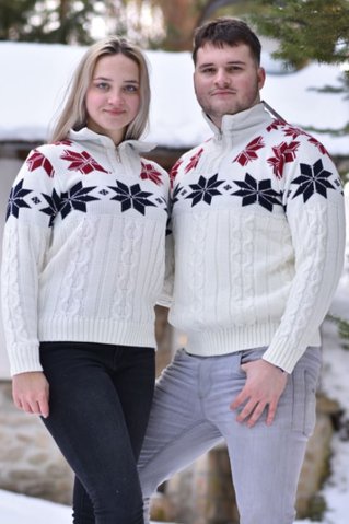 Fehér férfi pulóver sálgallérral – Apro