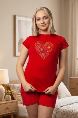 Dámské krátké pyžamo Srdce červená