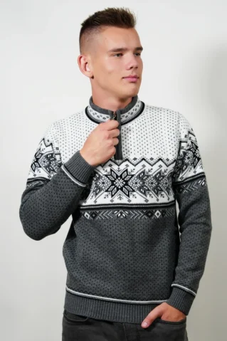 Pánsky sveter na zips Igor-Z sivá