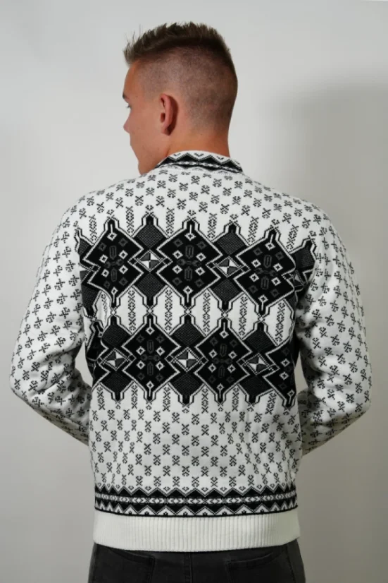Udoban muški bijeli džemper s norveškim uzorkom Ken-Az
