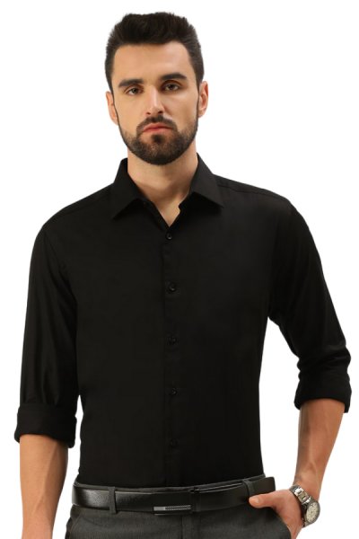 Moška črna srajca z dolgimi rokavi 44513