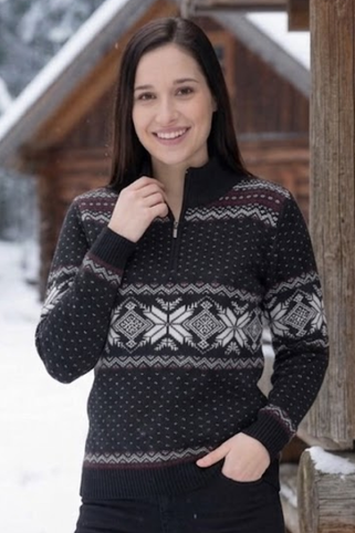 Oria-Z ženski črn pulover z norveškim vzorcem