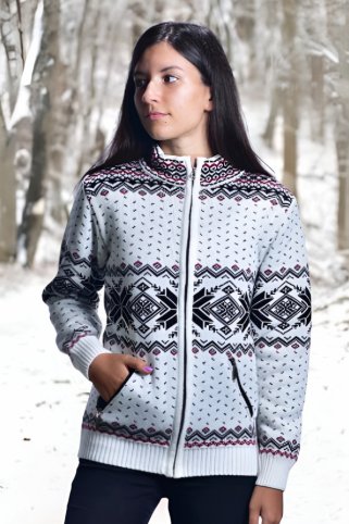Oria-Z damski biały wełniany sweter z norweskim wzorem