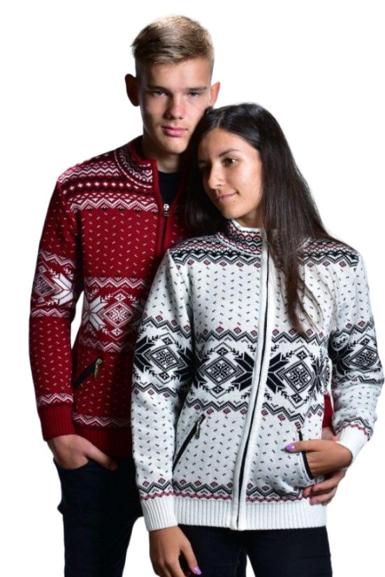 Orio-AZ muški bordo vuneni pulover s norveškim uzorkom i džepovima