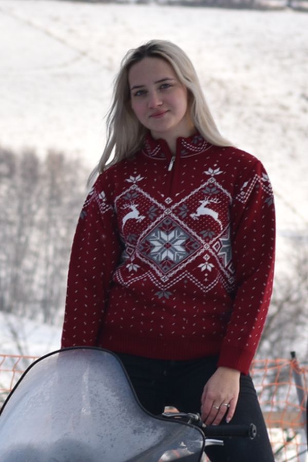 Pleten pulover z vzorcem jelena Jelen-Z bordo