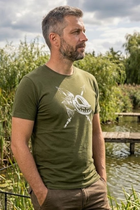 Ribička majica Ewident – Veliki motiv ribe, maslinasto zelena
