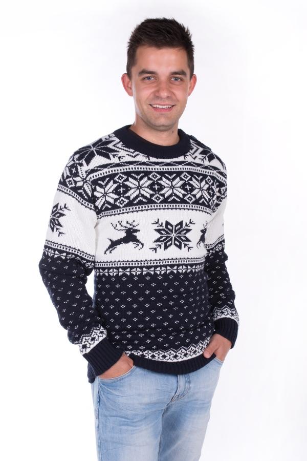 Moški pleten pulover z vzorcem jelena Life