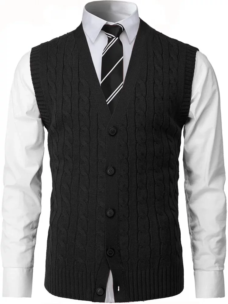 Pánska pletená vesta na gombíky CrimBBA čierna