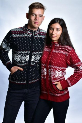 Orio-AZ Herren schwarzer Wollpullover mit Norwegermuster und Taschen