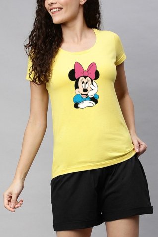 Krótka piżama damska Minniepyz żółta