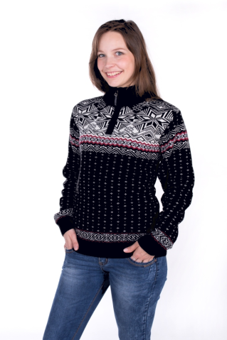 Damski norweski sweter wełniany Libora-Z – niebiesko-czarny