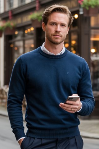 Muški glatki plavi pulover, 100% pamuk