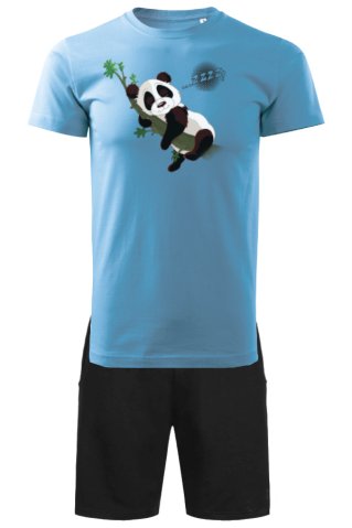 Pánské modré pyžamo Panda – Krátký rukáv