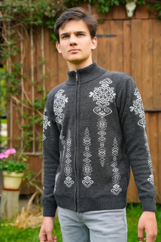 Pánsky tmavosivý nórsky sveter na zips Folk-AZ