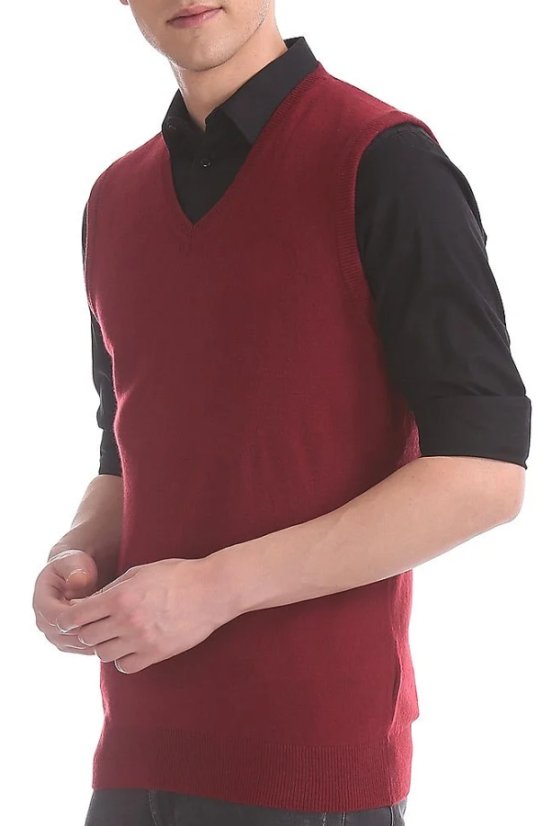 Glatki pleteni prsluk P2037BB bordo