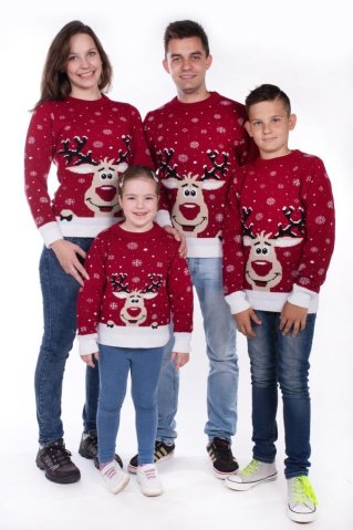 Damski czerwony świąteczny sweter z reniferem – Sobik