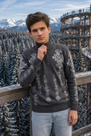 Ewident  Herren dunkelgraue norwegische Strickjacke Folk-Z