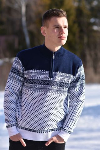 Herren Norwegerpullover Aero-Z weiß-blau