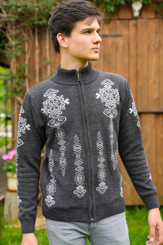 Pánsky tmavosivý nórsky sveter na zips Folk-AZ