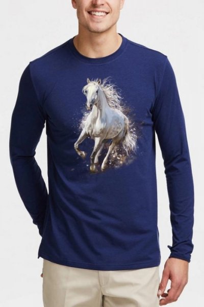 Horse2white pánske tričko 100% bavlna modrá