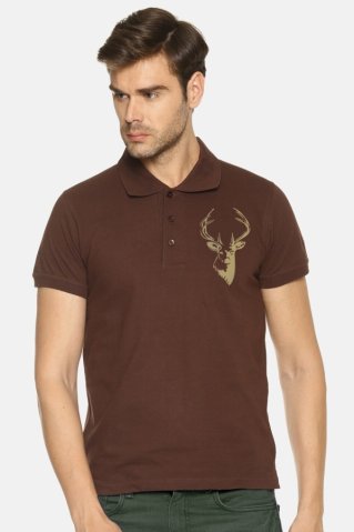 Short-Sleeve Polo Shirt Deerhead Brown