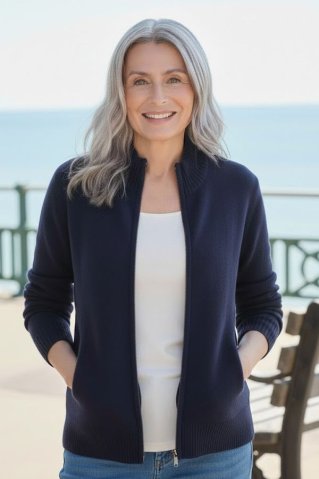 Damski Sweter na Długi Zamek 44962 Granatowy