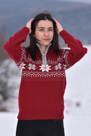 Damen bordeaux Norweger-Pullover – Mira