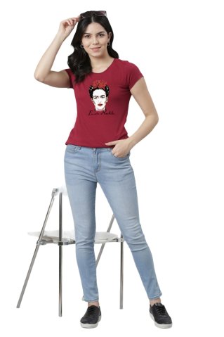 Tricou dama maneca scurta Frida maroon