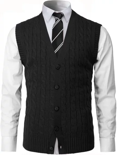 Pánská pletená vesta na knoflíky CrimBB černá