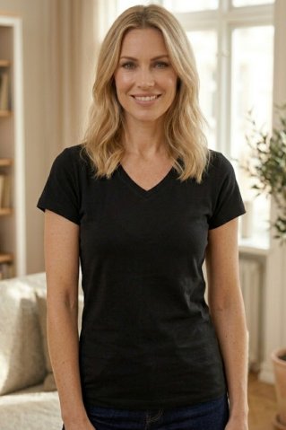 Koszulka damska z dekoltem w serek i krótkim rękawem Ewident 443015 – 92% bawełna, 8% elastan