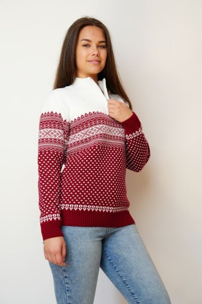 Dámsky sveter s nórskym vzorom Aera-Z bordo