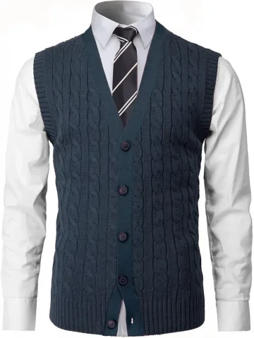 Muški pleteni prsluk na kopčanje CrimBBA tamnoplavi