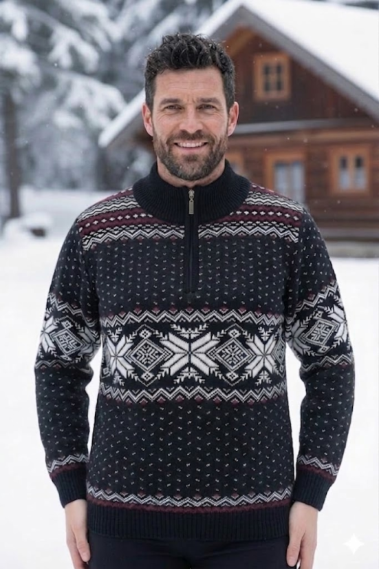 Orio-Z moški črn pulover in norveškim vzorcem