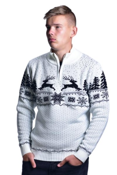 Bel norveški pulover z vzorcem jelena Oliver-Z