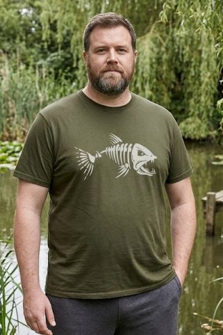 Ribička majica Fish Skeleton – Maslinasto zelena