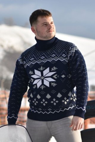 Męski niebieski sweter golf z norweskim wzorem Gracio-R