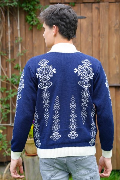 Folk-Z norvég mintás pulóver kék