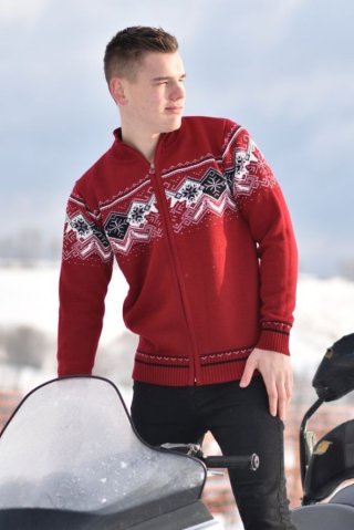 Pánsky bordový nórsky sveter na dlhý  zips CANADA