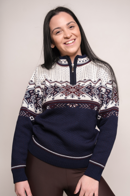 Igora-Z – dámský pletený norský svetr v modré barvě