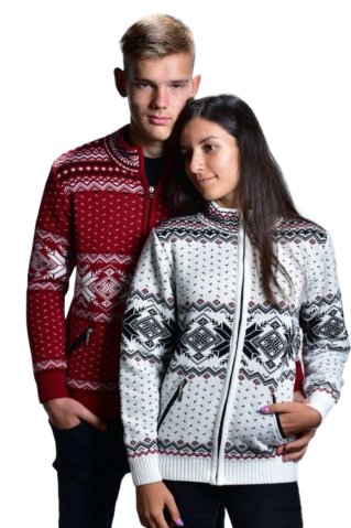 Orio-AZ Herren Bordo Wollpullover mit Norwegermuster und Taschen