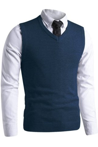 Męska kamizelka dzianinowa 44969 niebieska