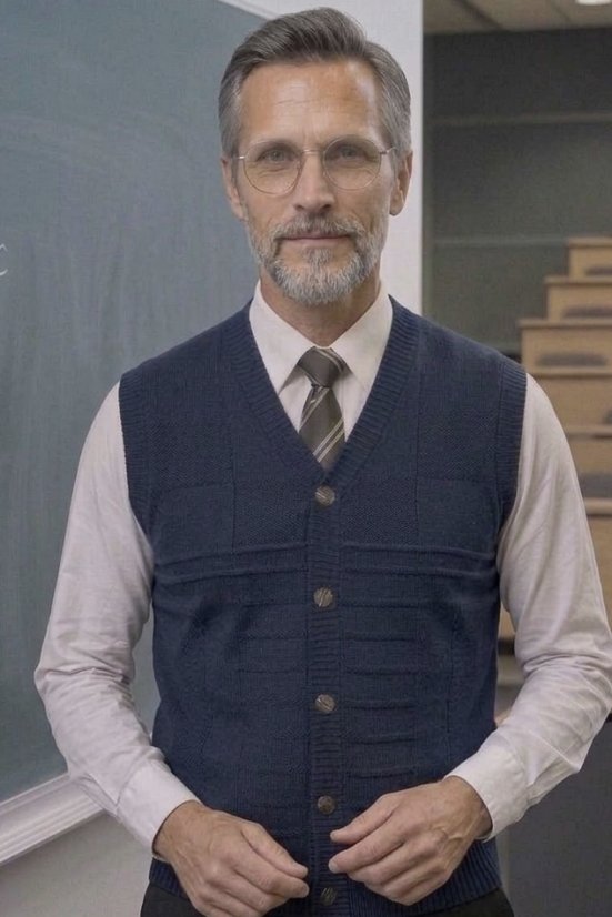 Muški pleteni prsluk na gumbe – tamnoplava